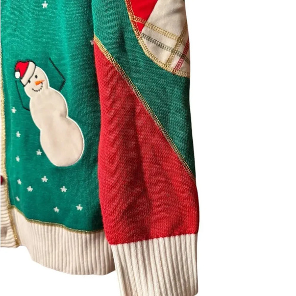 Ugly Christmas Cardigan Sweater Red Green Snowman Holiday Party Cute - Picture 2 of 8
